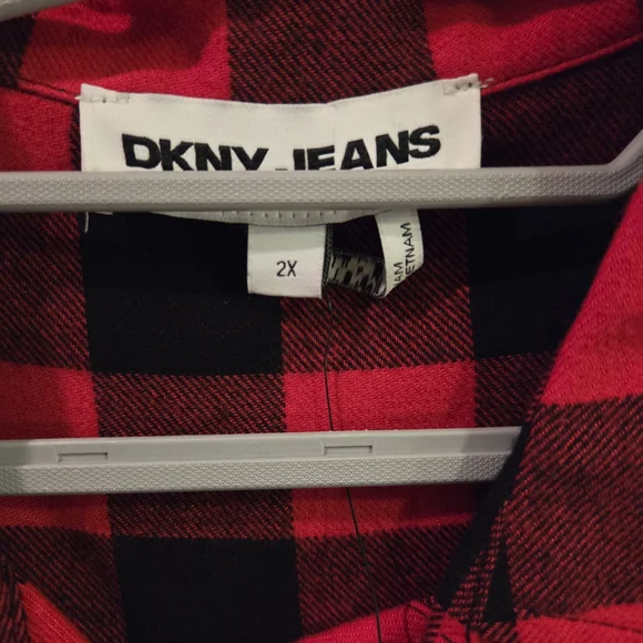 DKNY Red and Black Flannel Checkered Shirt 2X - Picture 2 of 5